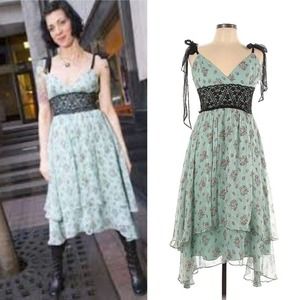 Betsey Johnson Vintage 90s Y2K Slip Dress Size 10 Ditsy Floral Chiffon Lace Silk